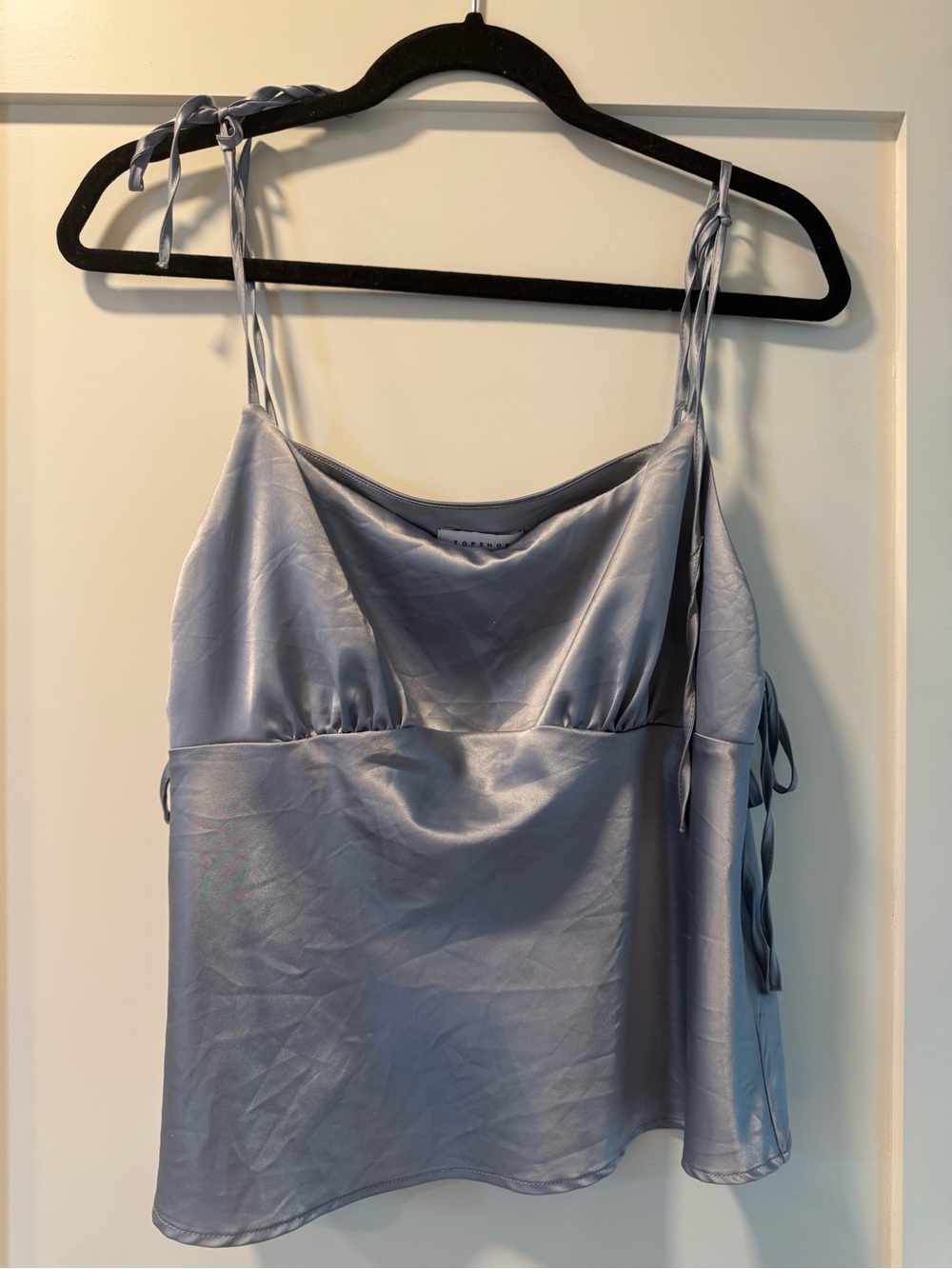 Topshop Satin Light Blue Tie-Strap Cami Tank